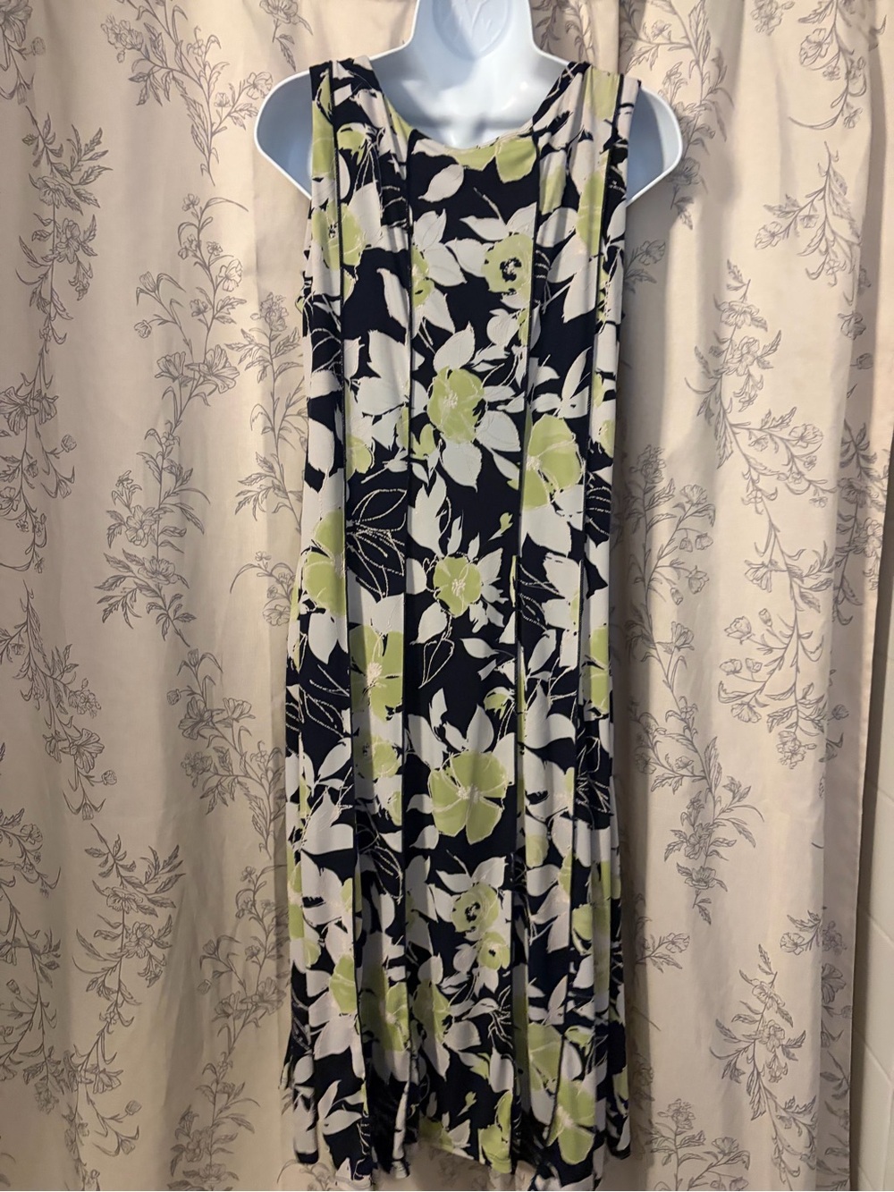 Perceptions Black Midi Dress with Lime Green and Cream Floral Print - Picture 2 of 3